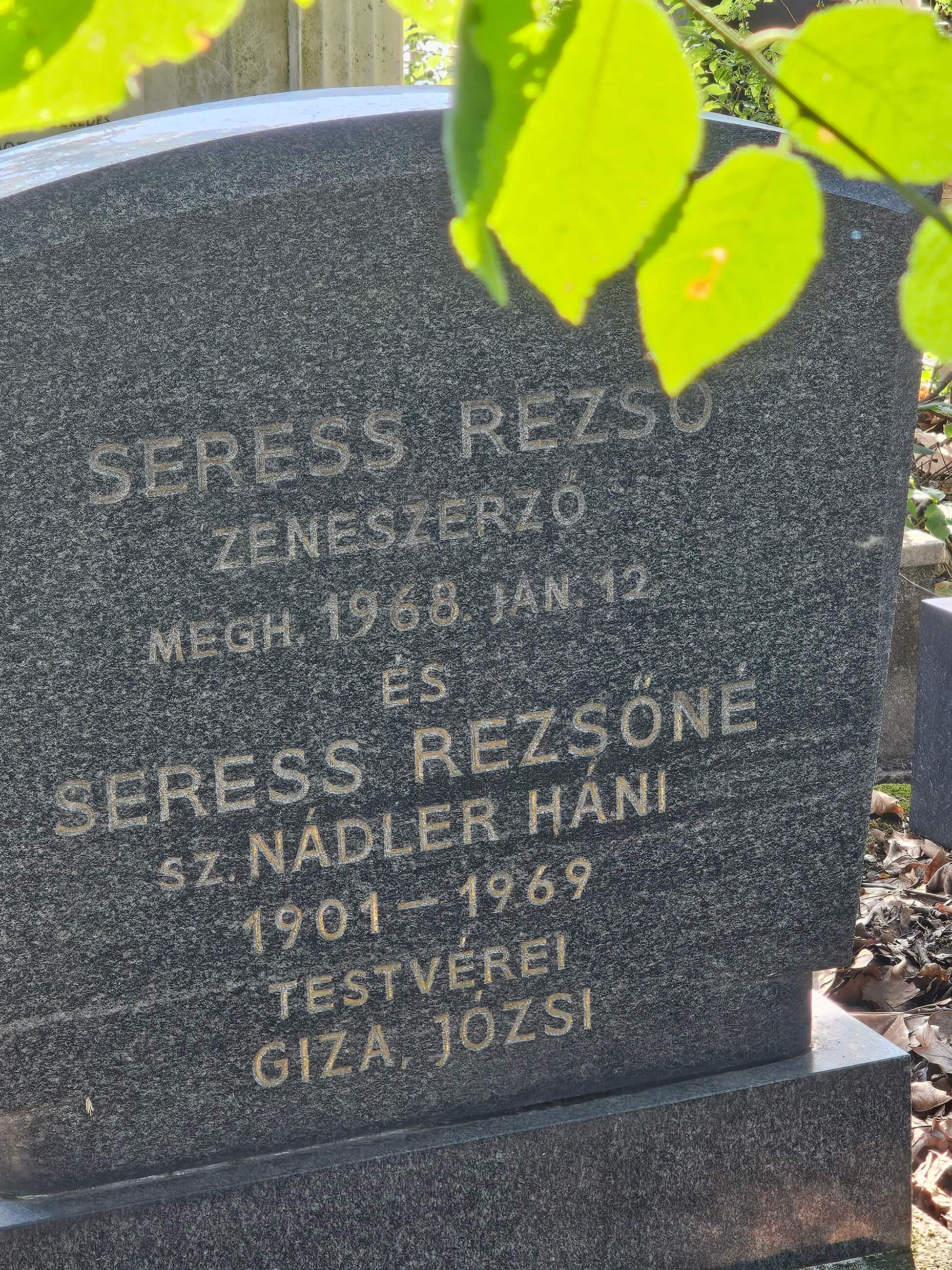 Grabstein von Rezsö Seress am jüdischen Friedhof in Budapest