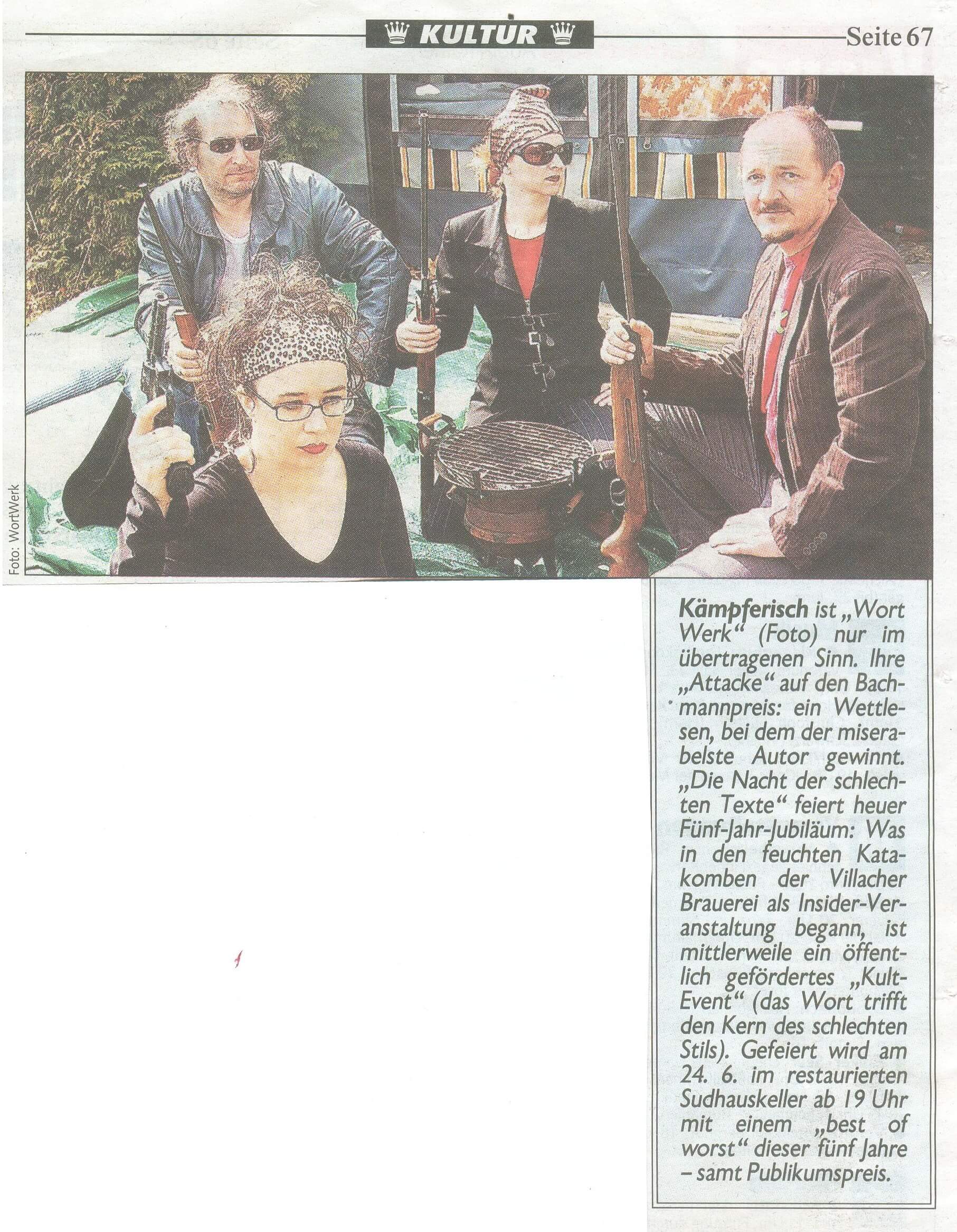 Ankündigung in der Kärntner Krone 2008